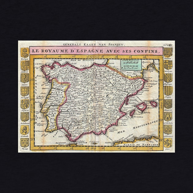 Vintage Map of Spain and Portugal (1747) by Bravuramedia